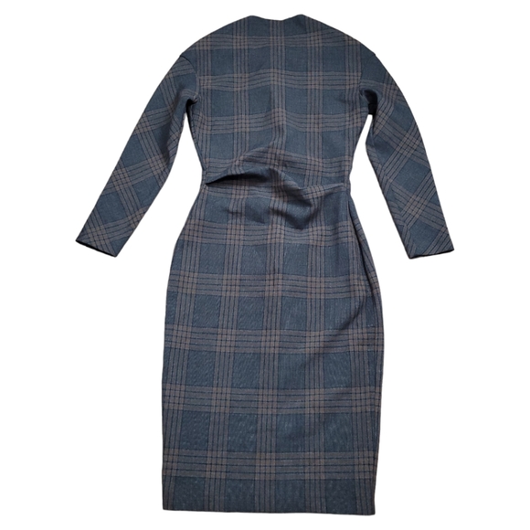 ZARA blogger favorite Tartan Plaid Wiggle Pencil Dress  brown bodycon stretch S - Picture 5 of 16